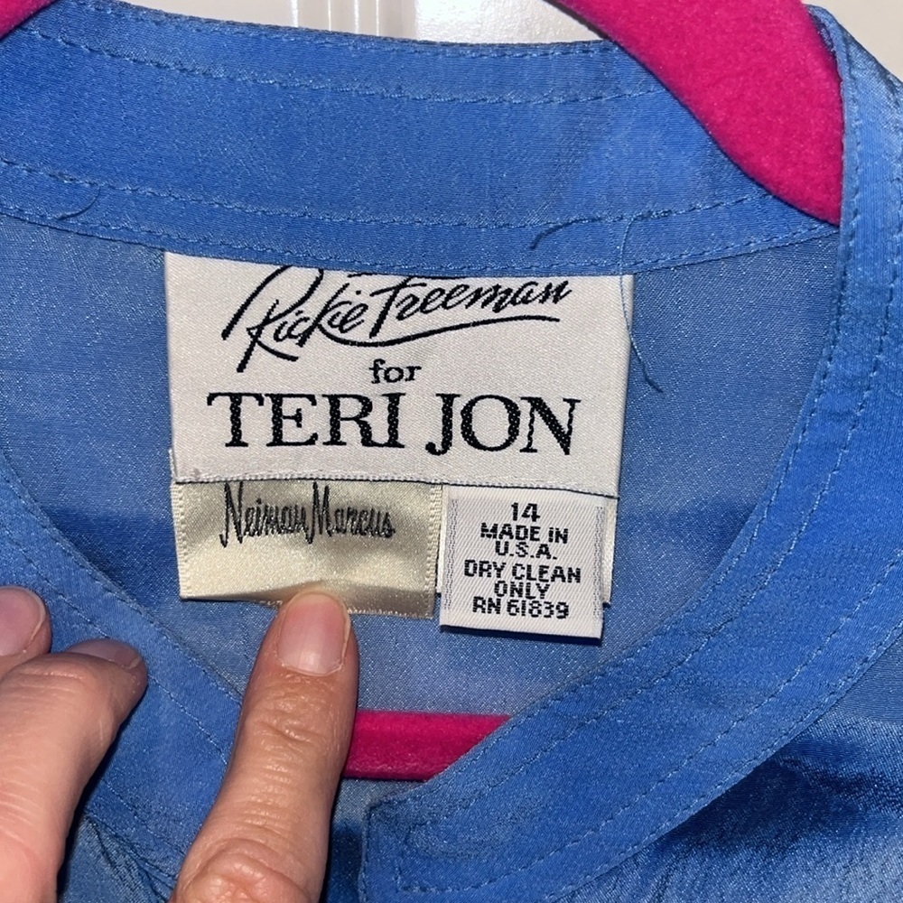Rickie Freeman  Teri Jon Neiman Marcus long button down blue cover/shirtdress 14 - Picture 5 of 13